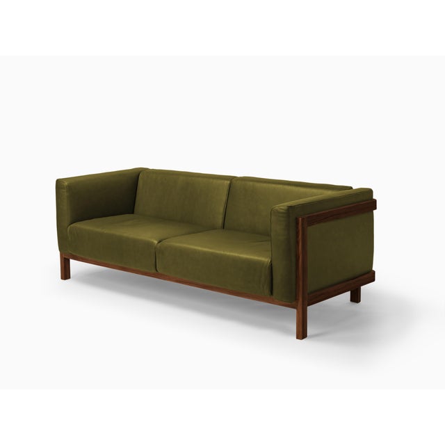 LIFT Minimalist Three-Seater Sofa in Walnut Wood and Bosco Leather Seat by Julien Renault For Sale - Image 13 of 13