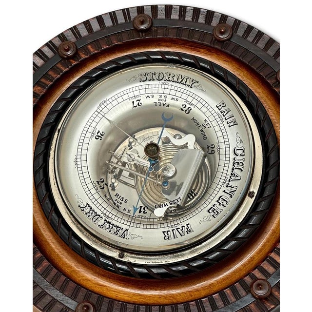 Beautiful and Fine Quality Antique Carved Mahogany Wall Barometer With Transparent Glass Dial - Circa 1890s For Sale - Image 9 of 18