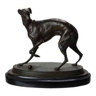 Pierre-Jules Mène Bronze Sculpture of a Whippet on a Slate Base C1890 For Sale