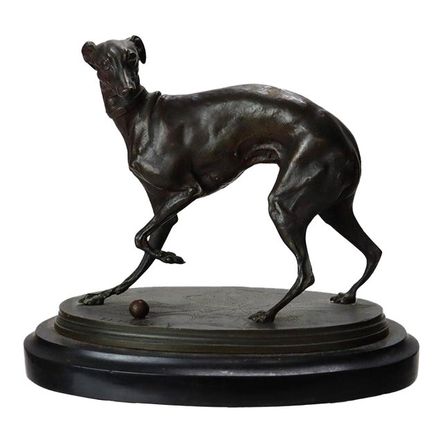 Pierre-Jules Mène Bronze Sculpture of a Whippet on a Slate Base C1890 For Sale