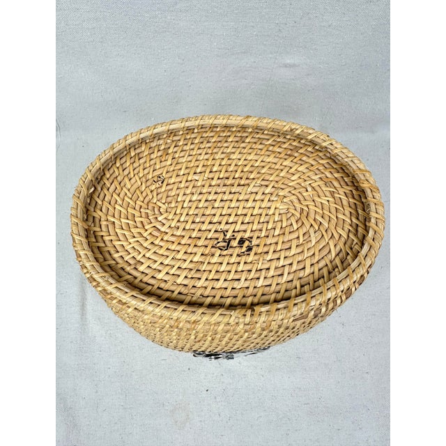 Wood Vintage Hand-Woven Rattan & Wicker Travel Tea Basket / Storage Caddy For Sale - Image 7 of 10