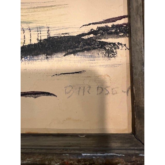 A watercolor painting by Alfred Birdsey depicting a coastal scene with a houseboat and lighthouse, signed by the artist,...