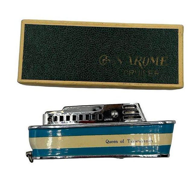 Mid-Century Modern Mid-Century Novelty "Queen of Tsawwassen" Cruise Ship Enameled Lighter For Sale - Image 3 of 10