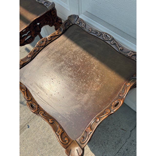 Pair of Spanish Revival Carved Walnut Side Tables, Bird Motif, Baroque Style For Sale - Image 10 of 12