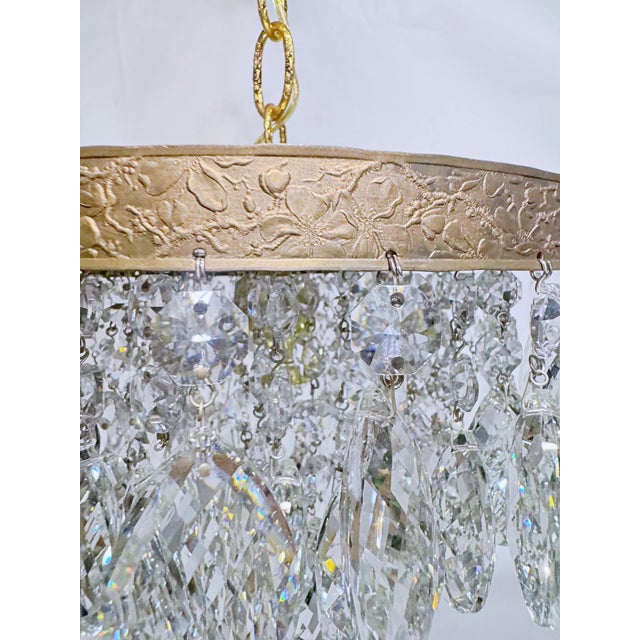 Vintage Italian Basket Chandelier With Ornate Floral Brass Band For Sale - Image 4 of 8