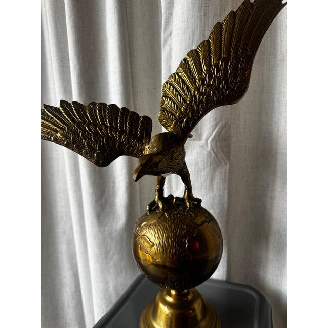 Vintage Brass Eagle on Globe Sculpture For Sale - Image 9 of 12