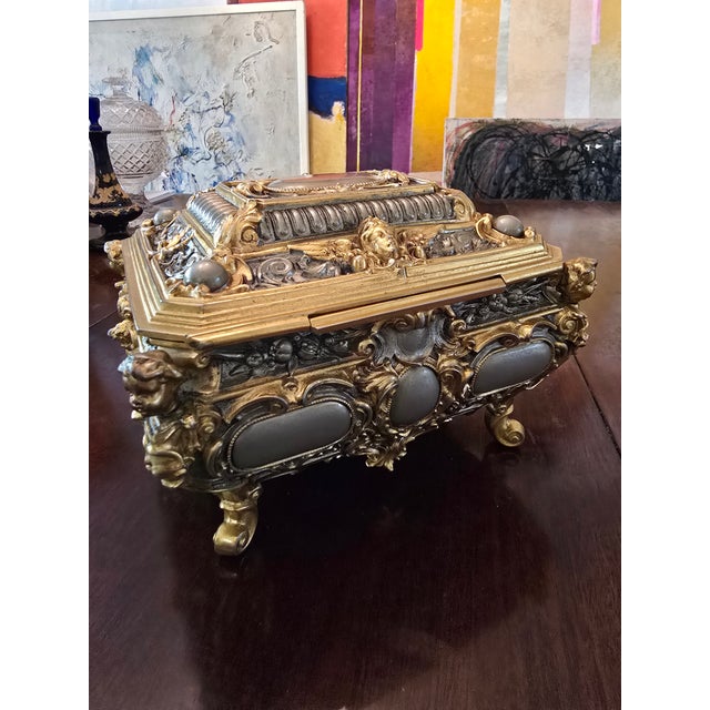 Late 19th Century Antique Christofle Style Bronze Figural Jewel Box Casket For Sale - Image 11 of 11