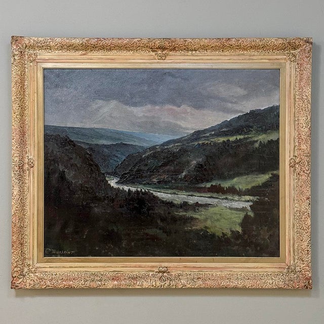 Antique Framed Oil Painting on Canvas of Ardennes Landscape by Rene Toussaint (1902-1971) For Sale In Dallas - Image 6 of 16