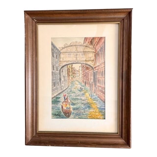 Vintage Carti Grazia Original Watercolor – The Bridge of Sighs, Venice – Signed For Sale