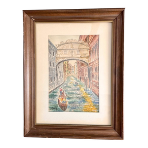 Vintage Carti Grazia Original Watercolor – The Bridge of Sighs, Venice – Signed
