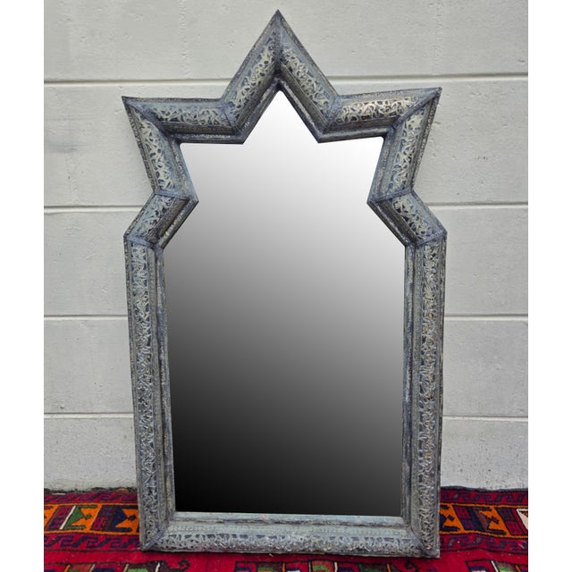 Wood Vintage Moroccan Ornate Star‑Shaped Mirror For Sale - Image 7 of 7
