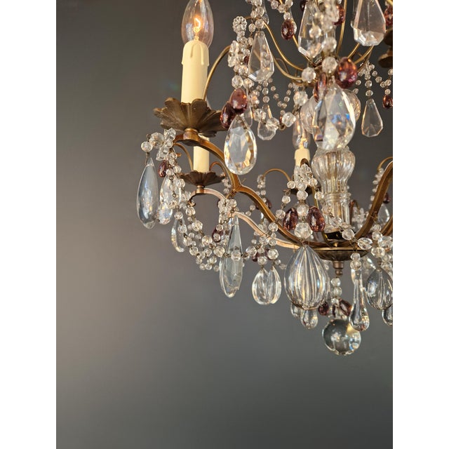 1920s Italian Chandelier Murano Glass Elements Crystal Chandelier With Colored Drops For Sale - Image 11 of 13