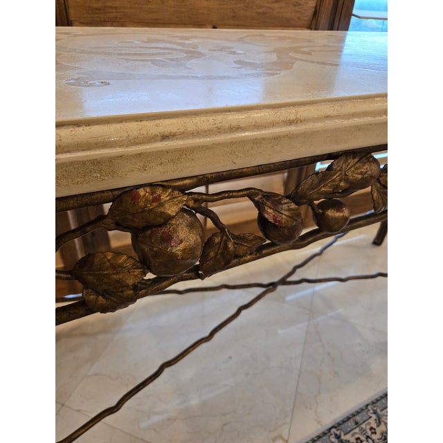 Late 20th Century Stunning Wrought Iron Console Table of Fruits and Twisted Branch Feet For Sale In Miami - Image 6 of 15