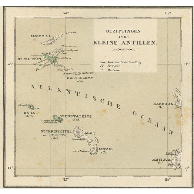 Antique Map of Dutch Colonies in the Caribbean and Suriname by Dornseiffen, 1884 For Sale - Image 11 of 15