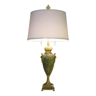 Large Mutual Sunset Co French Empire Neoclassic Onyx Marble Bronze Table Lamp 1930's For Sale