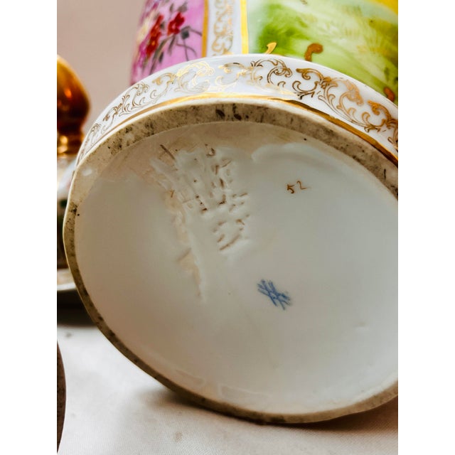 French Country Vintage German Kalk-Style Gilt Porcelain Covered Urns — Pair For Sale - Image 3 of 9