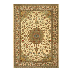 1940s Ivory Medallion Antique Persian Tabriz Rug 6' 0'' X 8' 10'' Knotted Wool Carpet