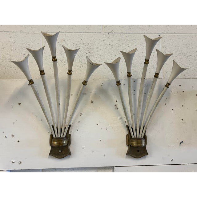 Vintage White Wall Lights in Brass, 1950, Set of 2 For Sale - Image 11 of 11