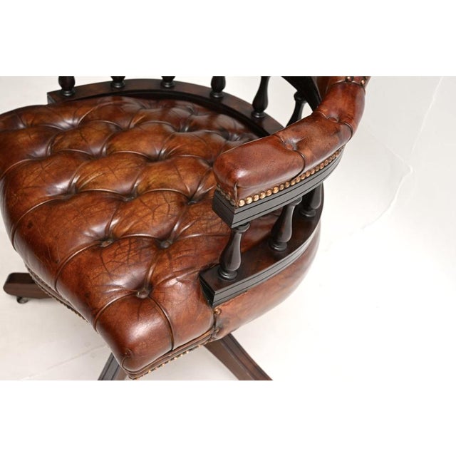 Antique Leather Swivel Captains Desk Chair, 1950s For Sale - Image 10 of 11