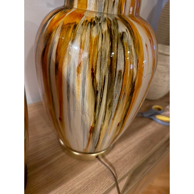 Large pair of drip glazed lamps mid-century modern from the 60s or 70s and possibly made in Italy, phenomenal coloring and...