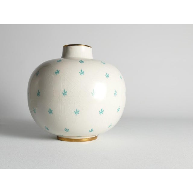 Swedish Grace Menuett Vase with Green Leaf Motif by Arthur Percy for Gefle, 1950s For Sale - Image 14 of 17