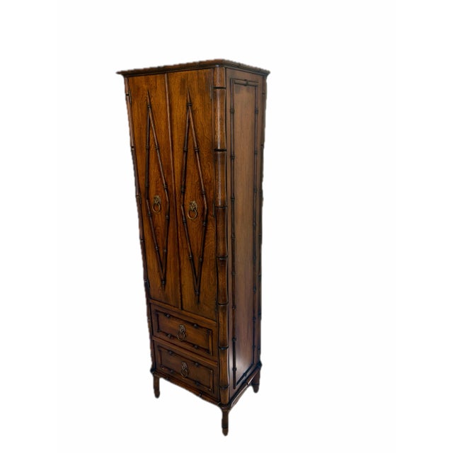 Hollywood Regency Stunning Mid-Century Faux Bamboo Cabinet / Armoire / Hutch For Sale - Image 3 of 12