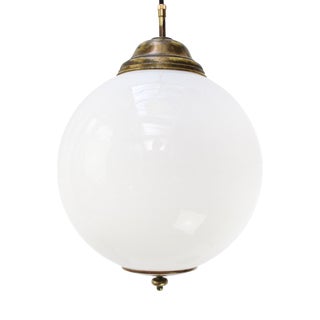 Vintage Pendant Lamp in White Opaline Glass and Brass For Sale