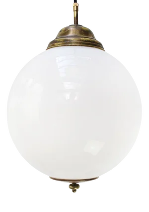 Vintage Pendant Lamp in White Opaline Glass and Brass