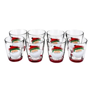 Vintage Traditional Vietri Old St. Nick Hand-Painted Double Old Fashioned Glasses – Set of 8 For Sale