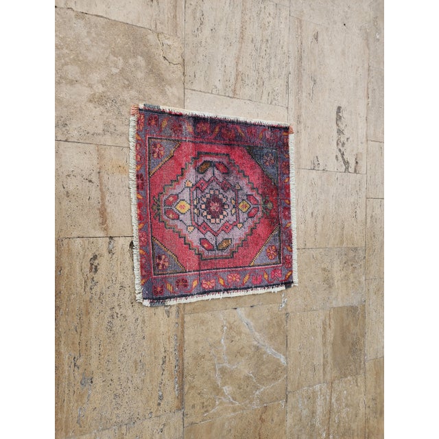 Red Turkish Carpet 2'1'' X 2'4'' 25" x 28" / 64 x 71 Cm Hand woven with high quality pure wool Excellent condition From...