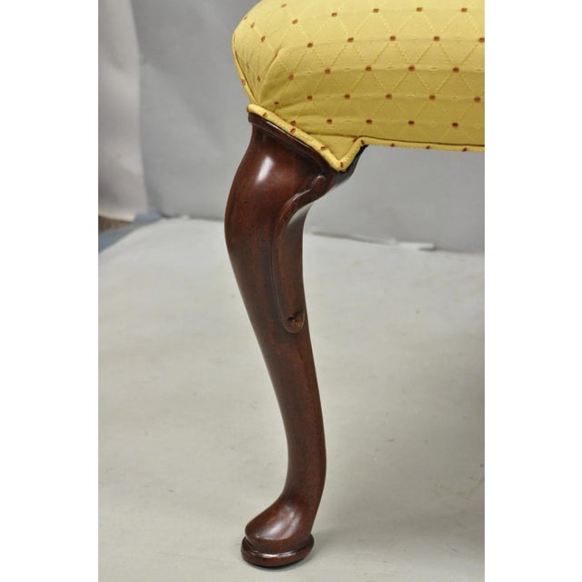 Vintage Queen Anne Style Cherry Wood Upholstered Dining Side Chairs - Set of 6 For Sale - Image 4 of 16