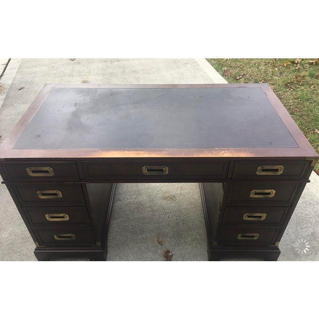 1970s Vintage Hekman Campaign Leather Top Desk Chairish