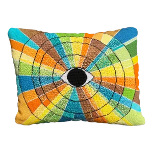 Contemporary "California Dreamin'" Hand-Embroidered Needlepoint Pillow