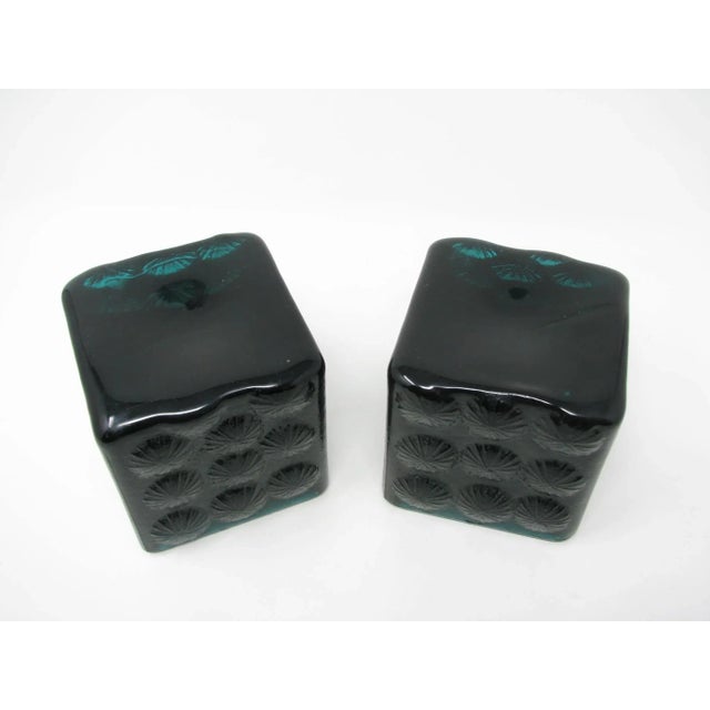 1960s Vintage Blenko Green Ice Glass Sculpture Block Cube Bookends Designed by Joel Meyers - a Pair For Sale - Image 5 of 8
