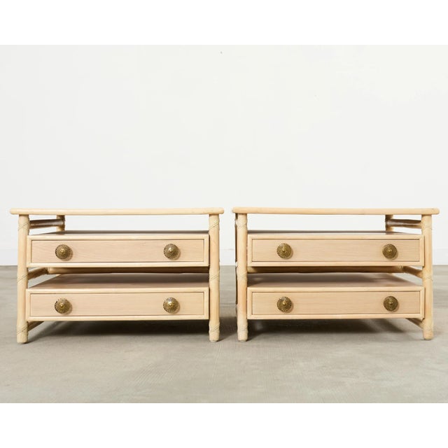 Contemporary Pair McGuire Cerused Oak Rattan Nightstands End Tables For Sale - Image 3 of 17