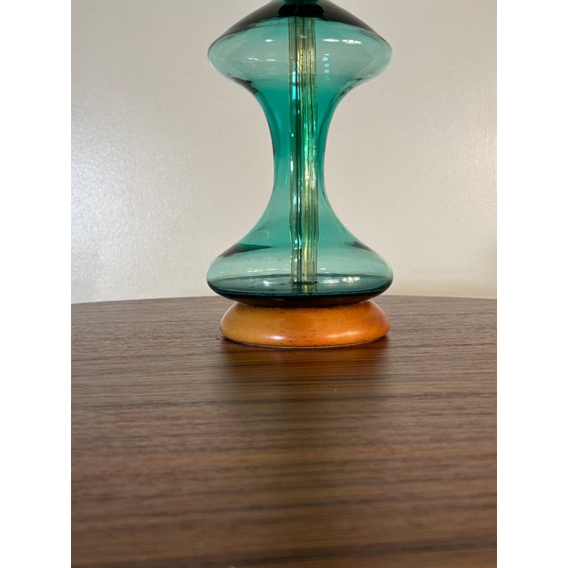 Small Blenko Model 563 Lamp With Finial in Sea Green For Sale - Image 6 of 8