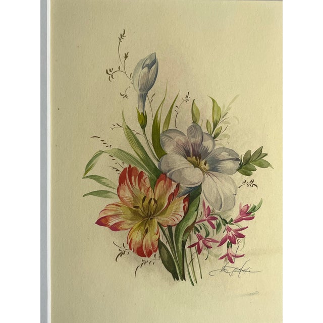 1950s Italian Floral Watercolor Painting by Vittorio Guddittoi For Sale - Image 5 of 6