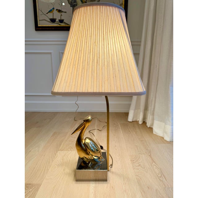 Gorgeous Vintage Modernist Brass Pelican Table Lamp With Chrome Base, 1970s, Heavy For Sale In Chicago - Image 6 of 9