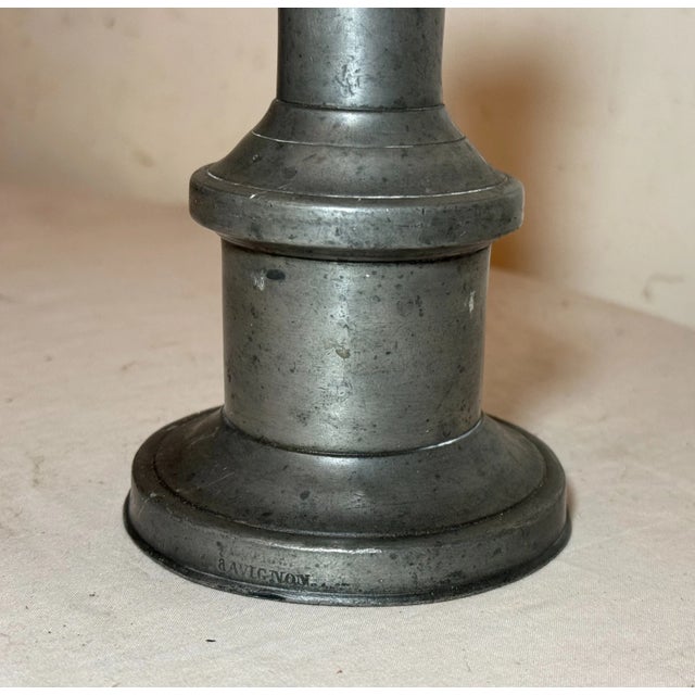 French Antique Avignon, France 18th Century Handmade Pewter Candlestick Candle Holder For Sale - Image 3 of 10