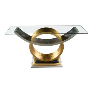 Late 20th Century Art Deco Revival to Postmodern Sofa or Console Table Geometric Gold and Silver Leaf Base For Sale