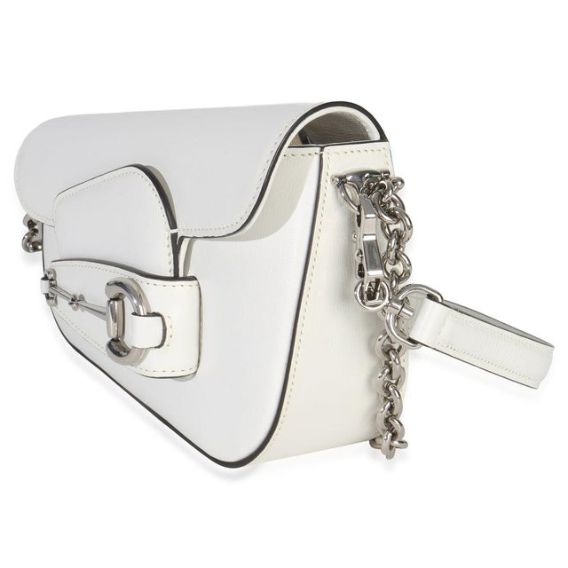 Contemporary White Calfskin Mini Asymmetric Horsebit 1955 Shoulder Bag For Sale - Image 3 of 7