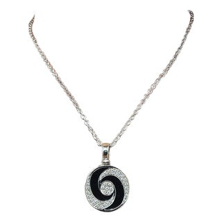 Bvlgari 18k Optical Illusion Diamond & Onyx Spinning Pendant For Sale