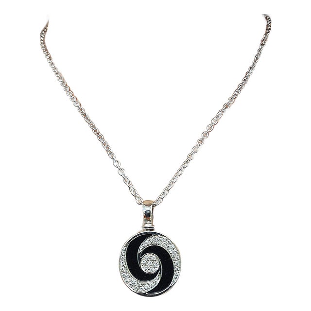 Bvlgari 18k Optical Illusion Diamond & Onyx Spinning Pendant For Sale