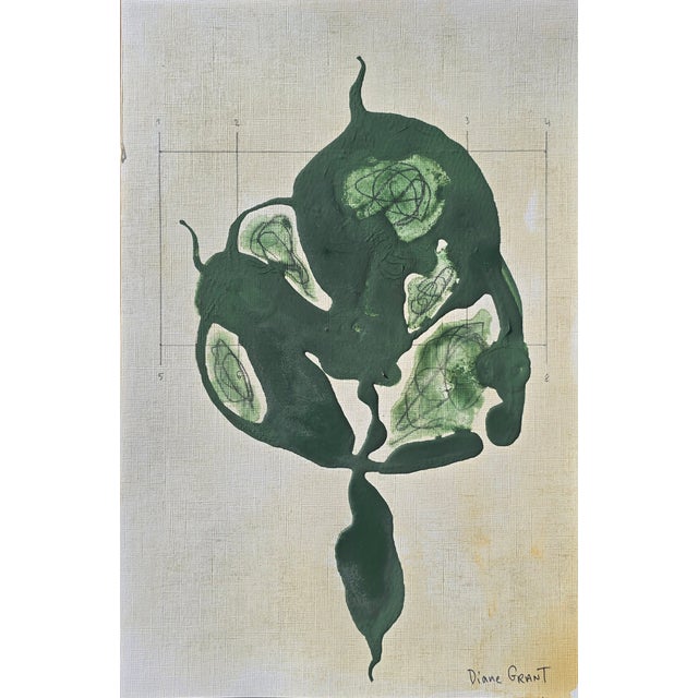 Contemporary Set of 3 - Contemporary Dark Green Botanical Organic Modern Original Oil Paintings / Herbarium / Floral For Sale - Image 3 of 7