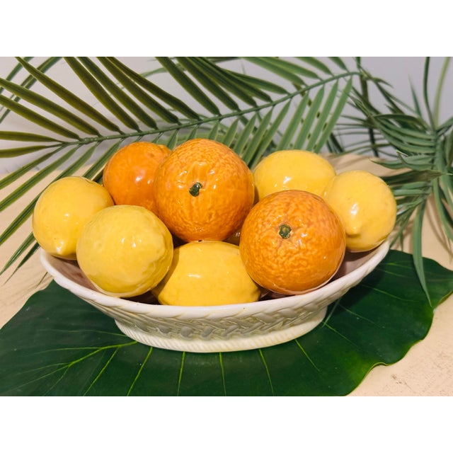 Orange 1960s Italian Tromp De L’Oeil Ceramic Fruit Bowl With Orange and Lemons Sign. For Sale - Image 8 of 11