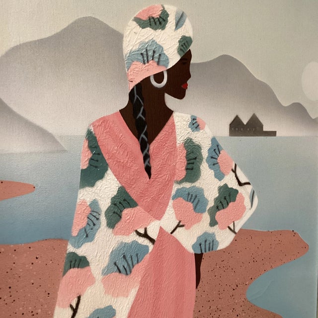 Mid 20th Century Mid 20th Century Vintage Original African Woman Painting on Canvas Signed by Artist, Framed For Sale - Image 5 of 12