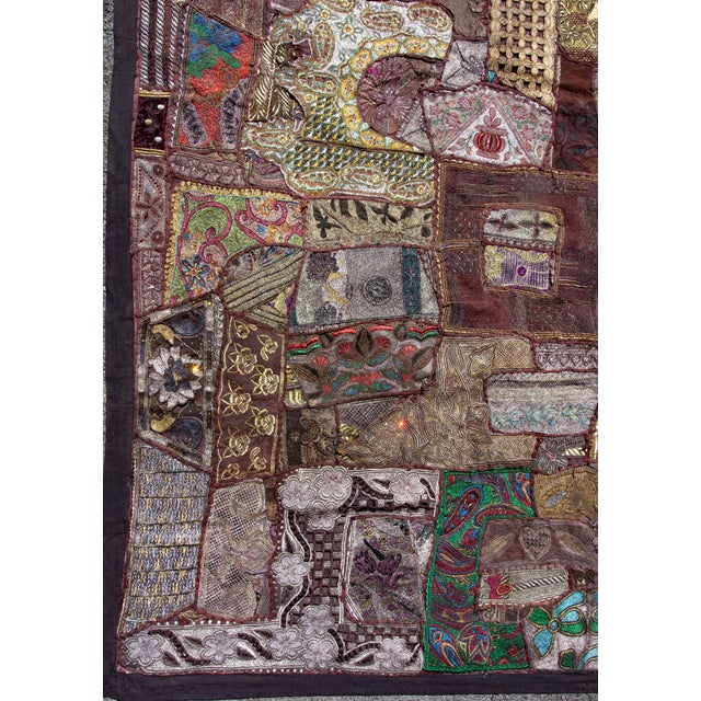 Indian Indian Beaded & Embroidered Shisa Mosaic Textile Wall Hanging 8 Feet Long For Sale - Image 3 of 8