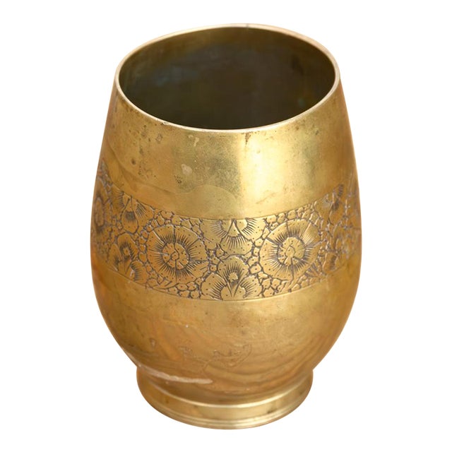 Kashmiri Brass Floral Engraved Cup For Sale