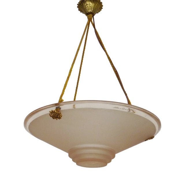 Art Deco Pendant Light with Basin from Muller Frères, 1890s For Sale