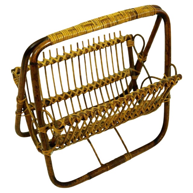 Mid-Century Italian Bamboo and Wicker Magazine Stand For Sale